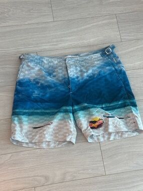 Kith Blue Ombre & Teal Men's Swim Shorts with Seaside Motif